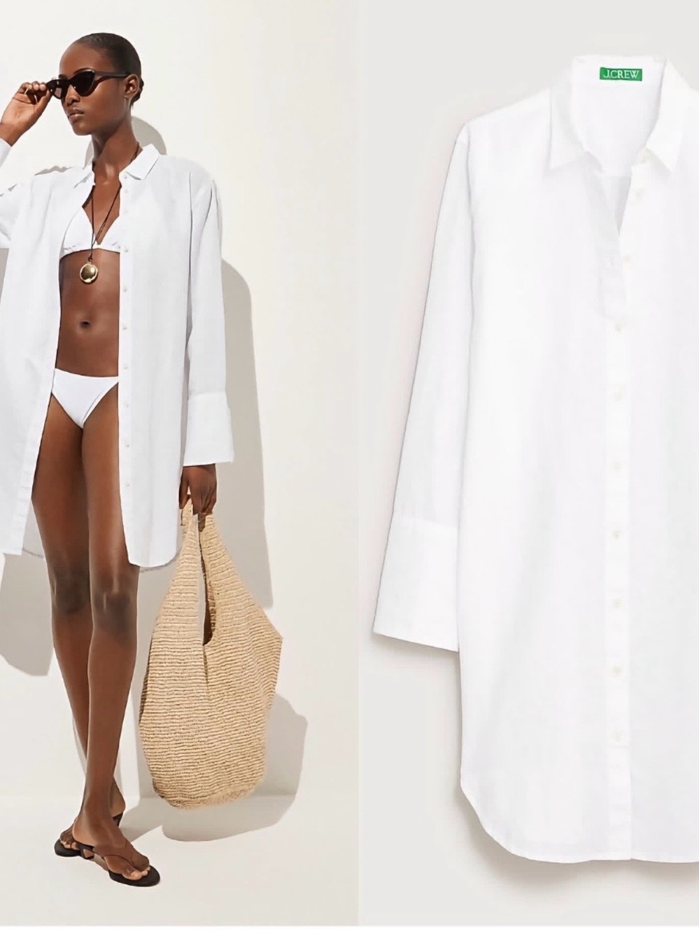 J. Crew White Cotton Button-Front Shirt Cover-Up